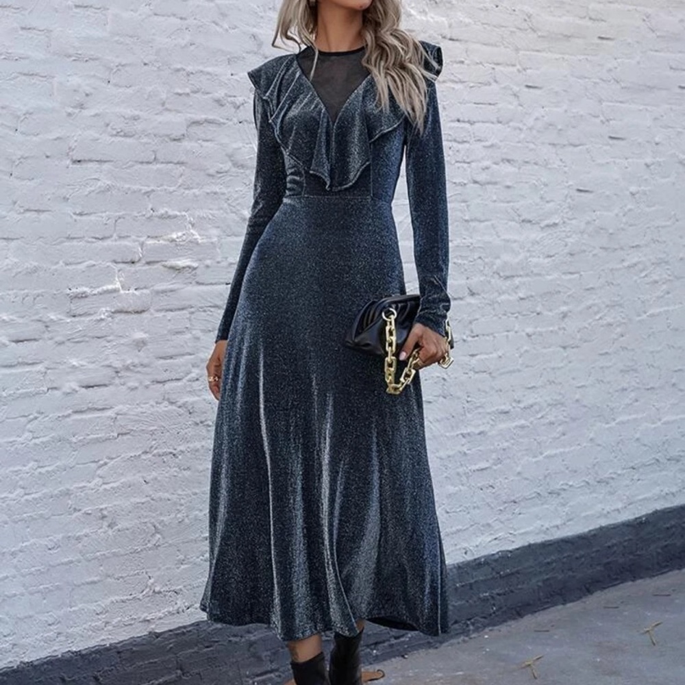 Ruffle trim glitter dress